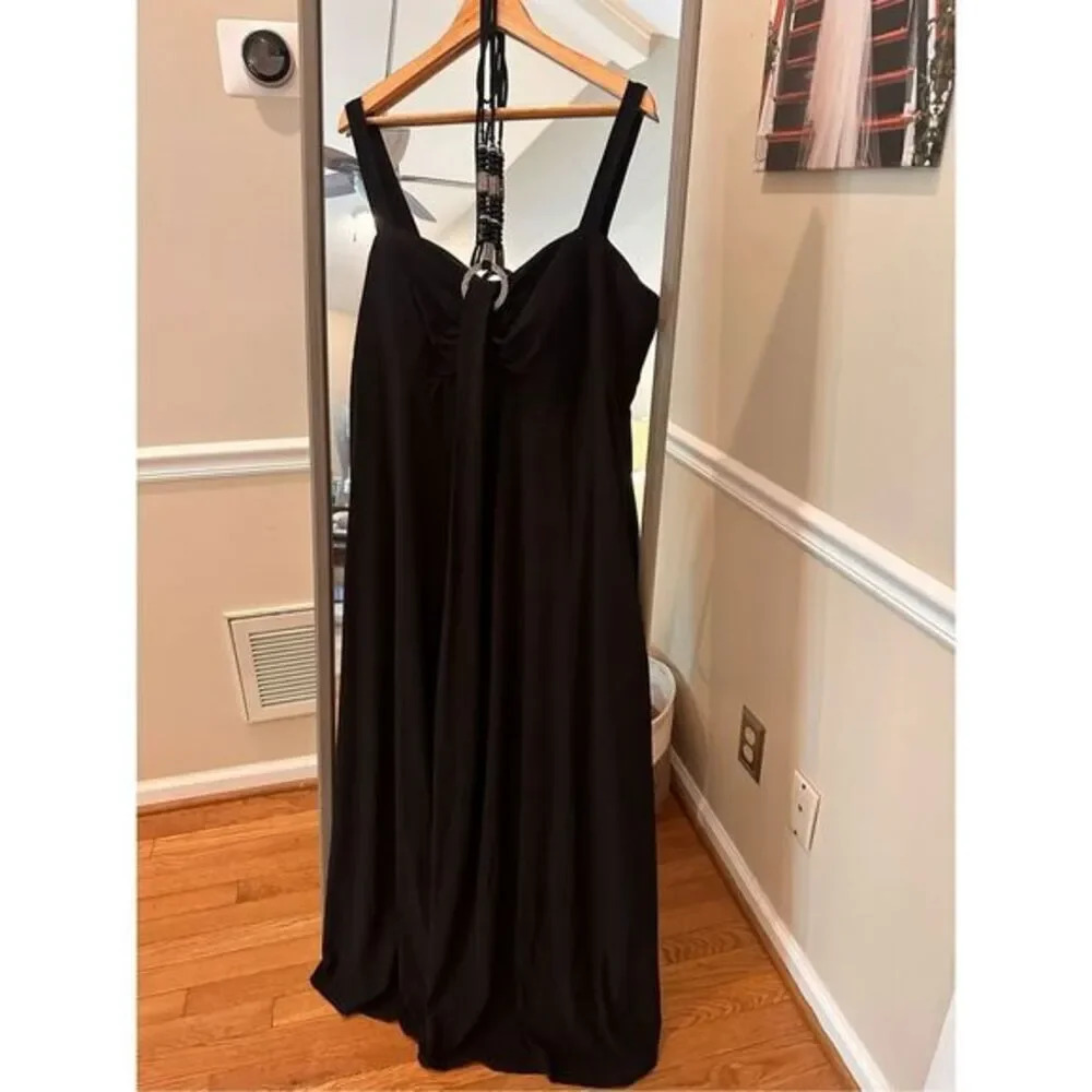 R&M Richards Women Black Halter Dress Beaded Neckline Formal Gown Size 20 - Picture 2 of 8